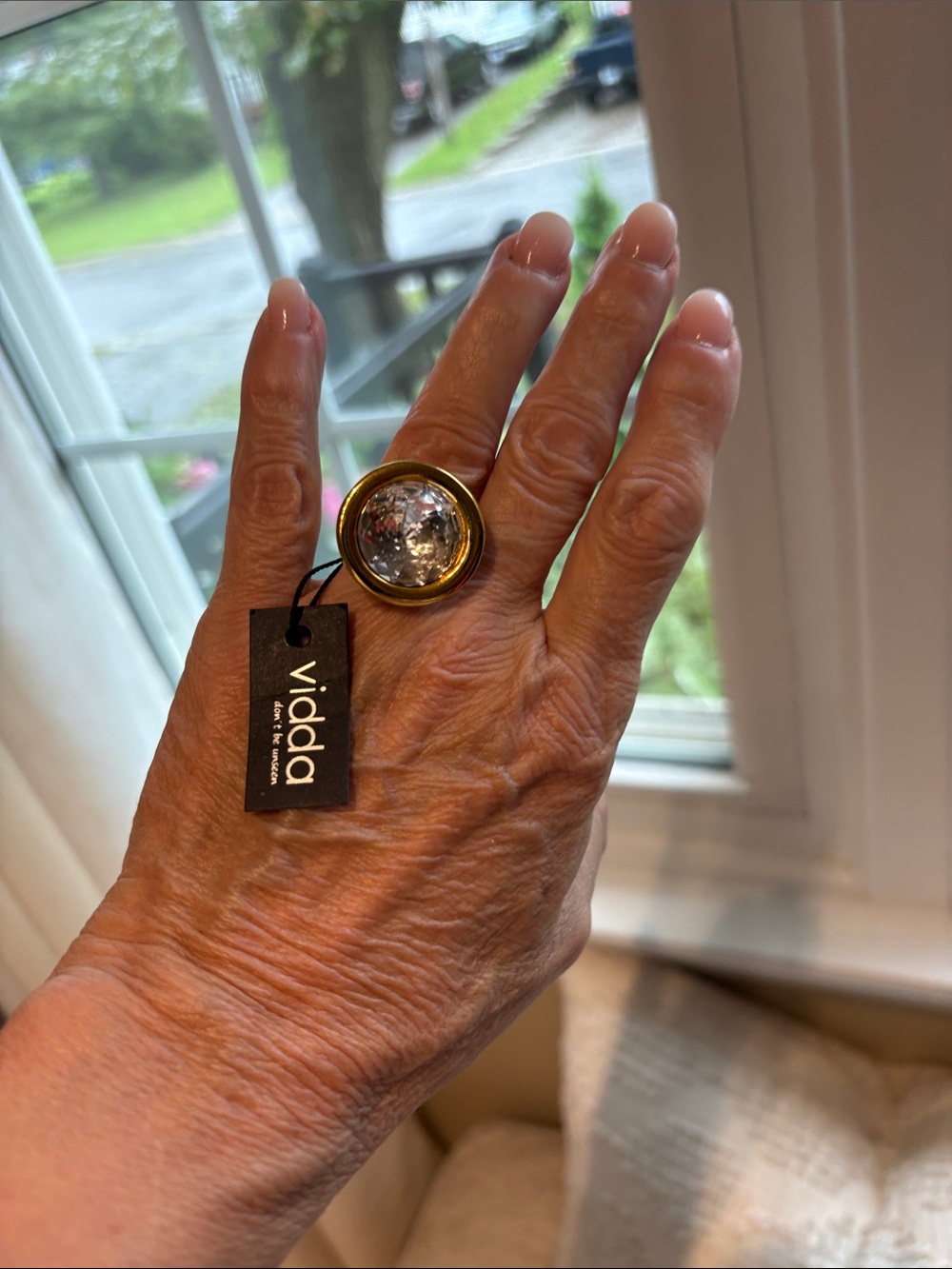 Vidda gold and clear crystal cocktail ring